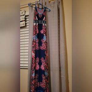 Blue Maxi dress with pink flowers